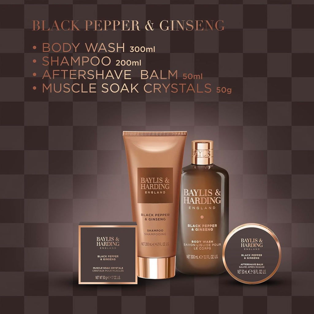 Baylis & Harding Black Pepper & Ginseng Men's Body Care Kit Gift Set (Pack of 1) - Vegan Friendly