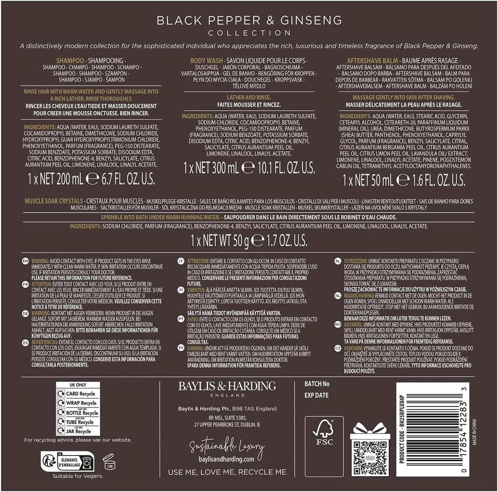 Baylis & Harding Black Pepper & Ginseng Men's Body Care Kit Gift Set (Pack of 1) - Vegan Friendly